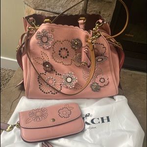 COACH ROGUE PURSE WITH SNAKESKIN TEA ROSE RIVETS